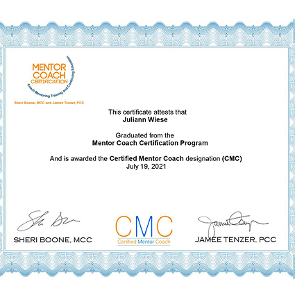 Mentor Coach Certification certificate